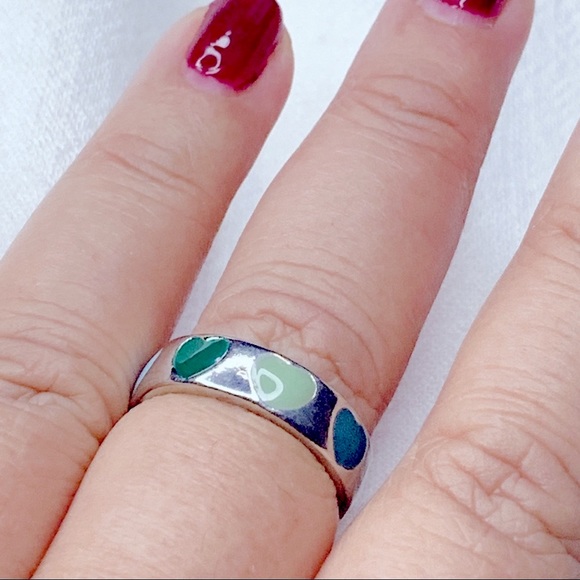 ❣️$25/3❣️ Green Hearts Enamel Sliver Plated Ring - Picture 5 of 8